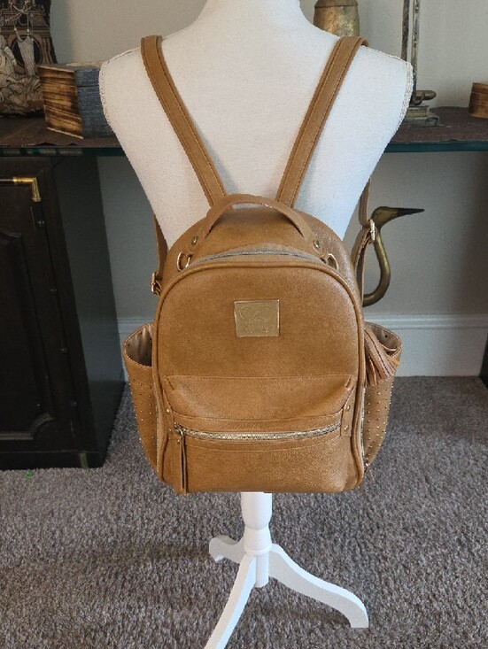 Itzy Ritzy Tan Faux Leather Diaper Bag Backpack main image 12